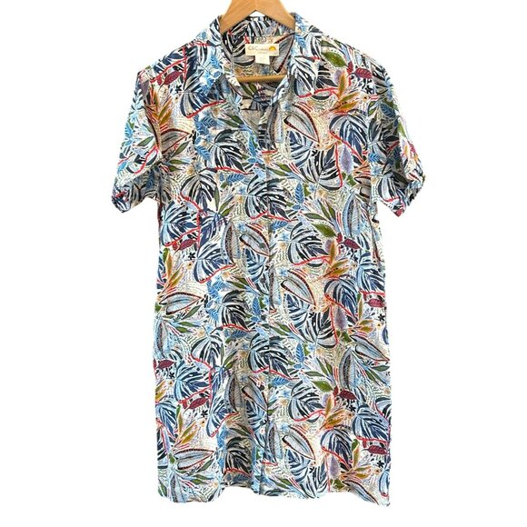 C&C California Botanical Print Linen Shirt Dress Medium Resort Wear Coastal Chic - Picture 1 of 6